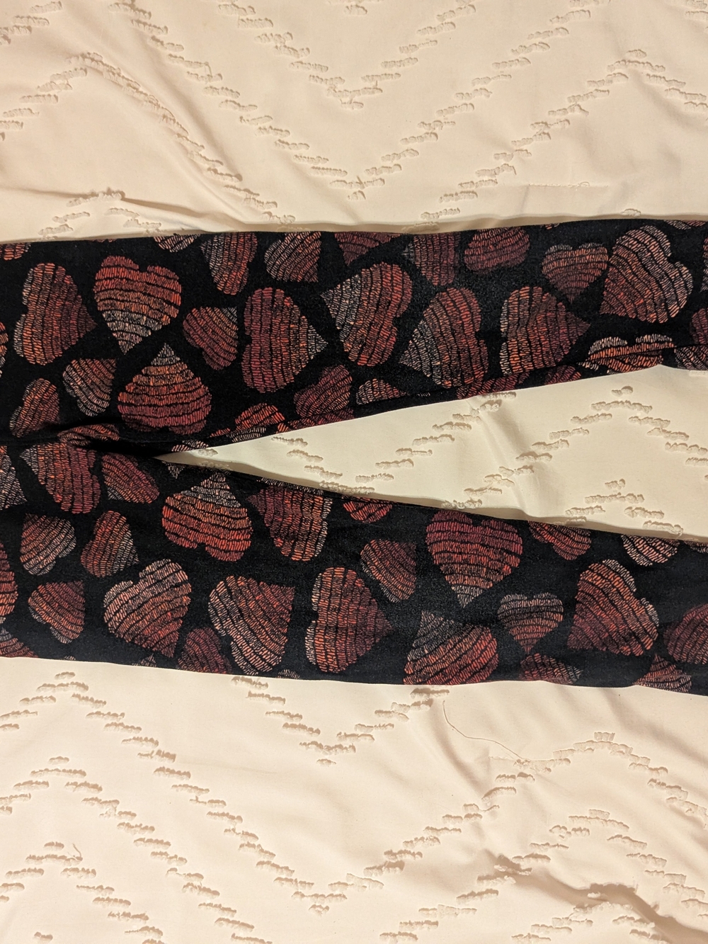 LuLaRoe Black Leggings with Metallic Copper Hearts Y/L